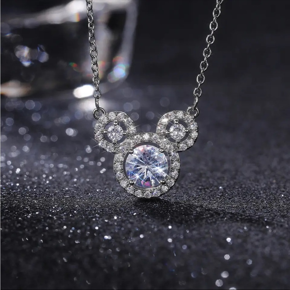 Sterling Silver Mickey Mouse CZ Necklace